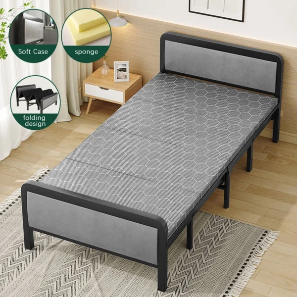 Foldable Iron Bed With Cushion