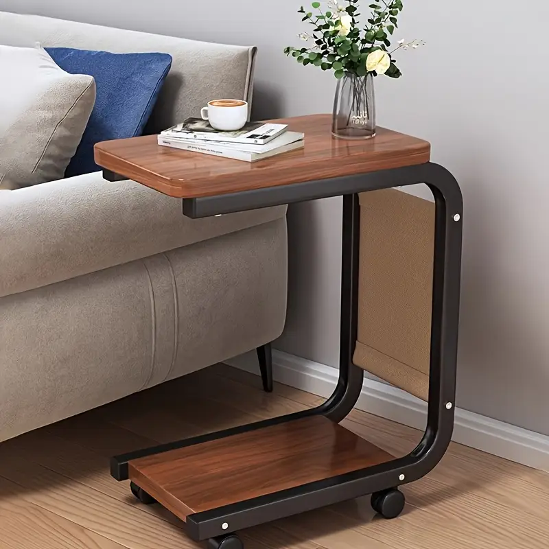 Sofa Side Table with Storage Pocket & Wheels - Image 2