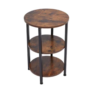Rustic Round 3-Tier Side Table