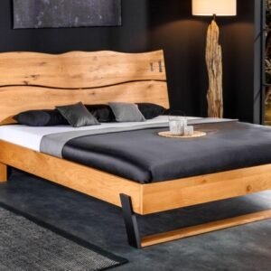 Handcrafted Live Edge Wooden King Bed Frame with Sturdy Metal Base