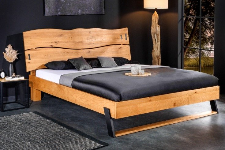 Handcrafted Live Edge Wooden King Bed Frame with Sturdy Metal Base