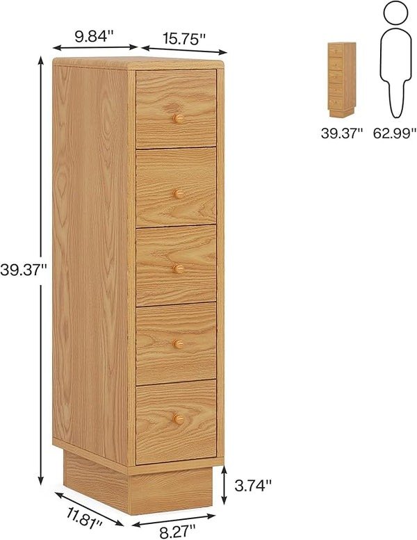 Wooden 5 Drawer wardrobe Slim Storage Dresser for Small Spaces - Image 4